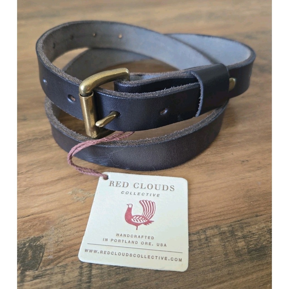 Red Clouds Collective Hand Crafted Leather Belt Thin Dark Brown Small 26-34 USA